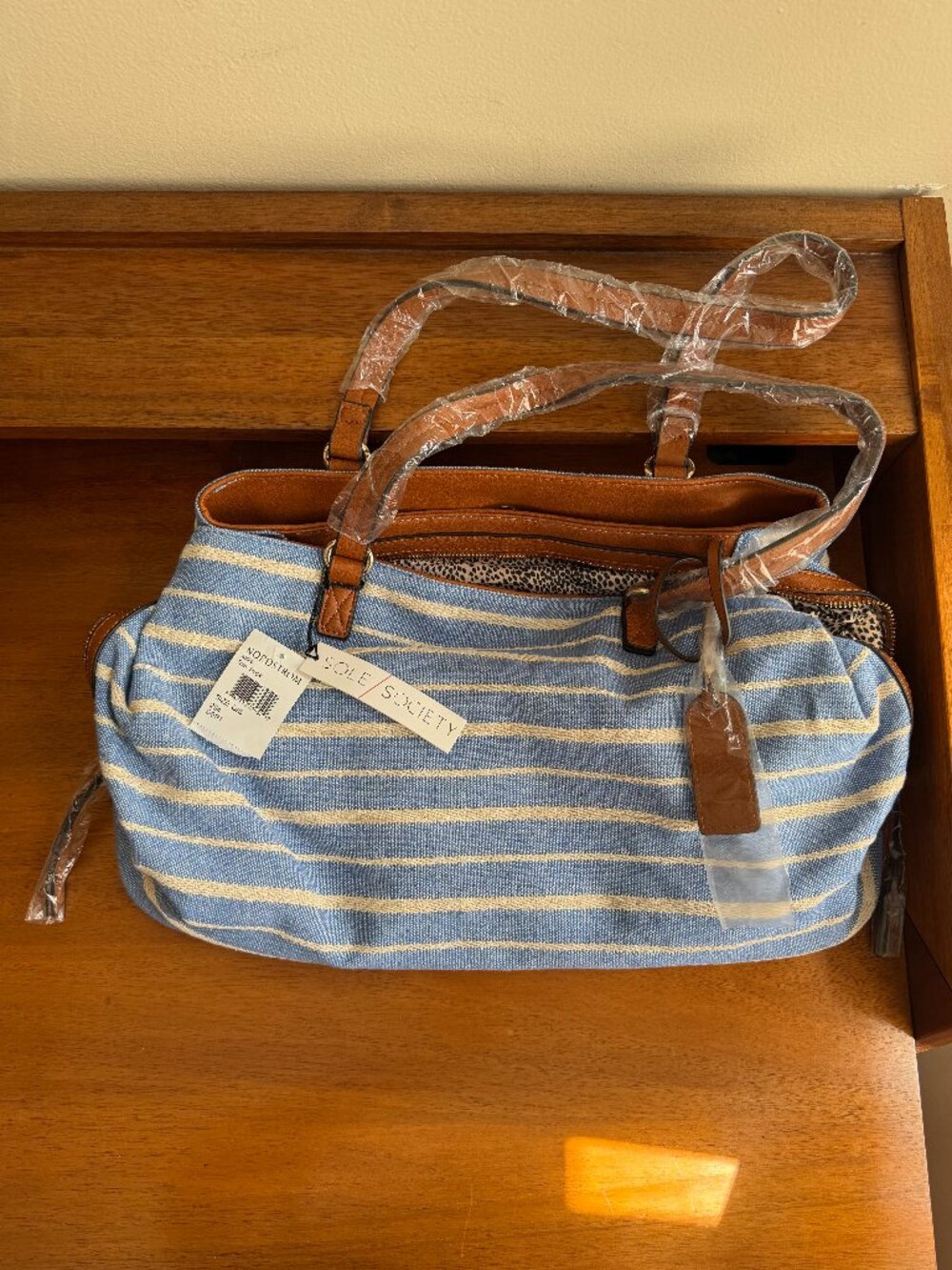 New With Tags! Nordstrom Sole Society Striped Bag Millie Blue Stripes